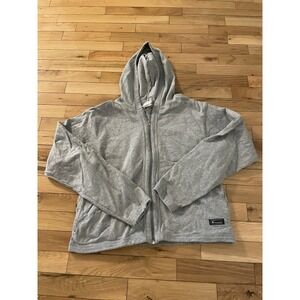 Champion Authentic Jacket Hoodie Womens Large Long Sleeve Red‎ Tag Full Zip Grey